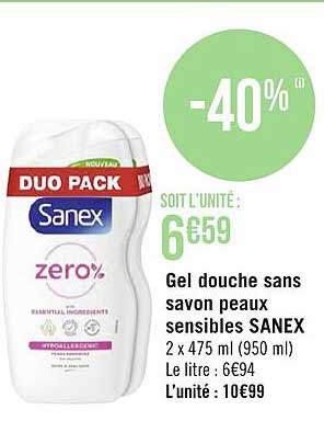gel douche sans savon peaux sensibles sanex