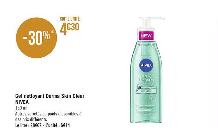 gel nettoyant derma skin clear nivea