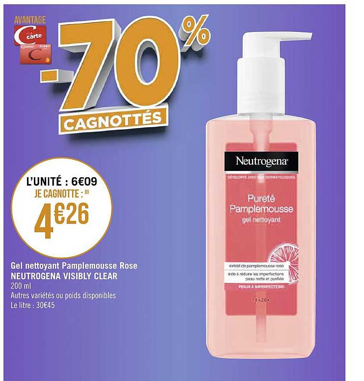 gel nettoyant pamplemousse rose neutrogena visibly clear