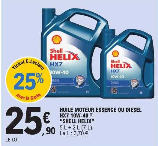 huile moteur essence ou diesel hx7 10w-40 "shell hélix"