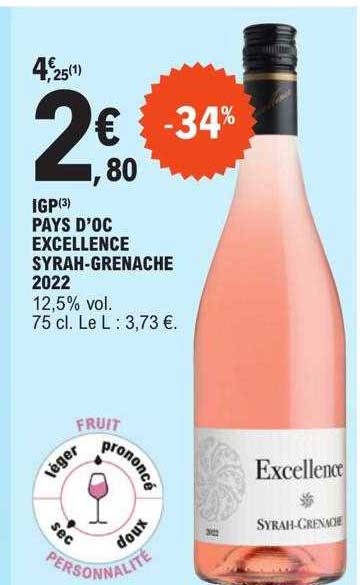 igp pays d'oc excellence syrah-grenache 2022