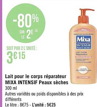 lait pour le corps réparateur mixa intensif peaux sèches