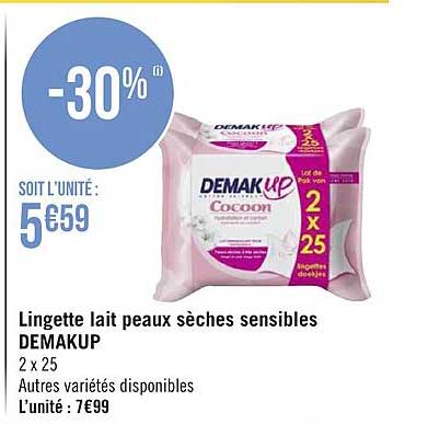 lingette lait peaux sèches sensibles demakup