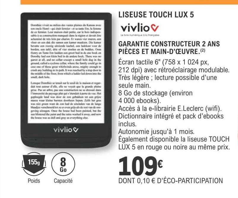 liseuse touch lux 5 vivlio