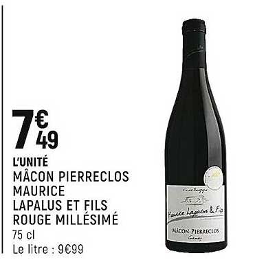 mâcon pierreclos maurice lapalus et fils rouge millésimé