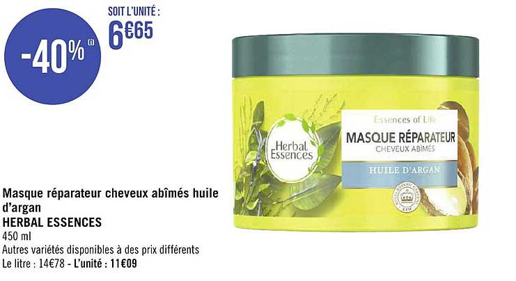 masque réparateur cheveux abîmés huile d'argan herbal essences
