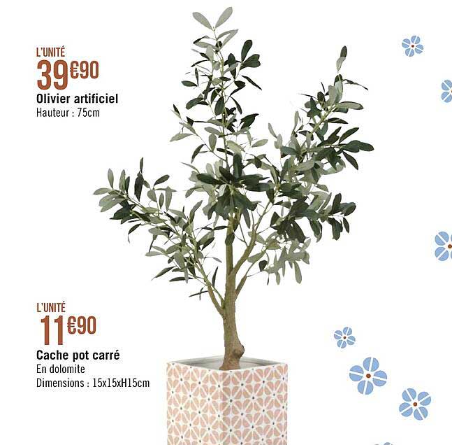 olivier artificiel, cache pot carré