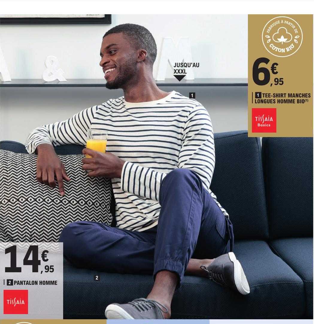 pantalon homme tissaia, tee-shirt manhes longues homme bio tissaia basics