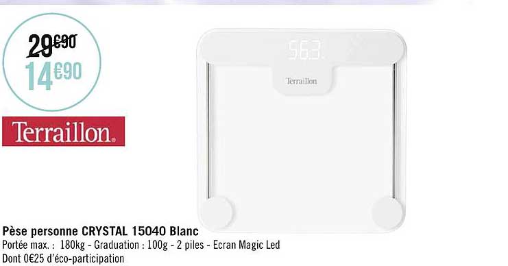 pèse personne crystal 15040 blanc terraillon