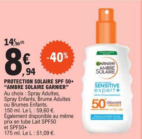 protection solaire spf 50+ "ambre solaire garnier"