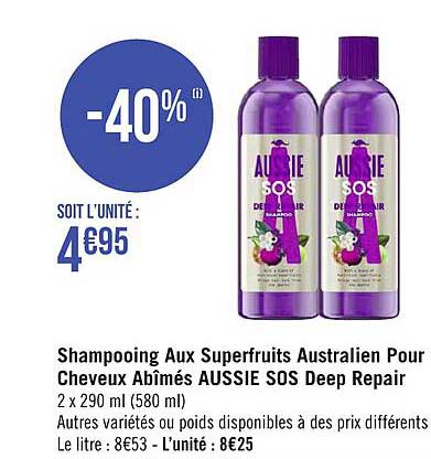 shampooing aux superfruits australien pour cheveux abîmés aussie sos deep repair