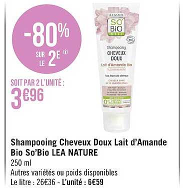 shampooing cheveux doux lait d'amande bio so'bio lea nature