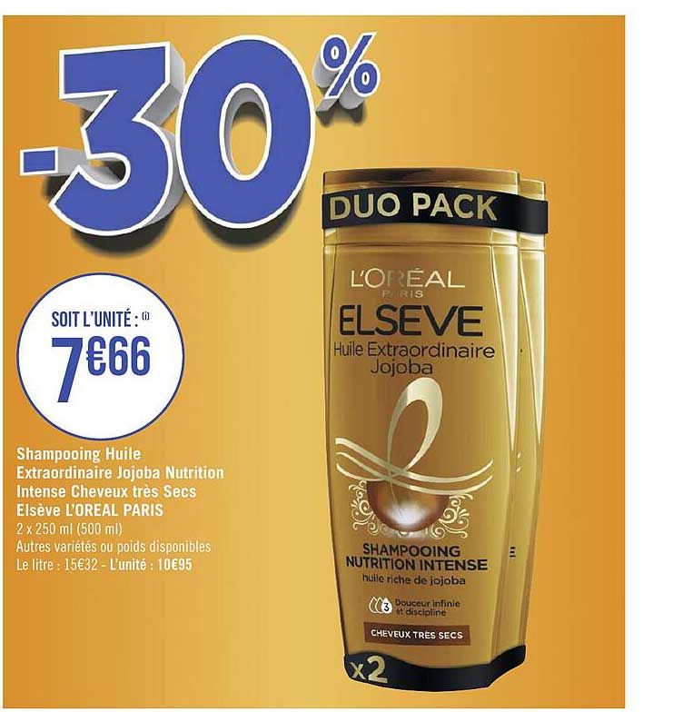 shampooing huile extraordinaire jojoba nutrition intense cheveux très secs elsève l'oréal paris