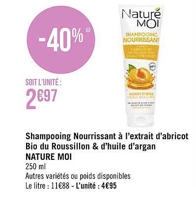 shampooing nourrissant à l'extrait d'abricot bio du roussillon & d'huile d'argan naturé moi