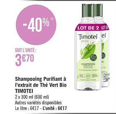 shampooing purifiant à l'extrait de thé vert bio timotei