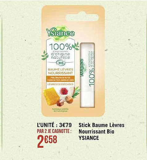 stick baume lèvres nourrissant bio ysiance