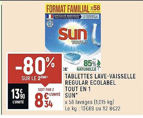 tablettes lave-vaisselle regular ecolabel tout en 1 sun