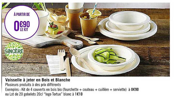 vaisselle à jeter en bois et blanche sincère