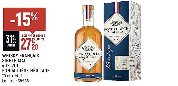 whisky français single malt 40% vol. fondaudège héritage