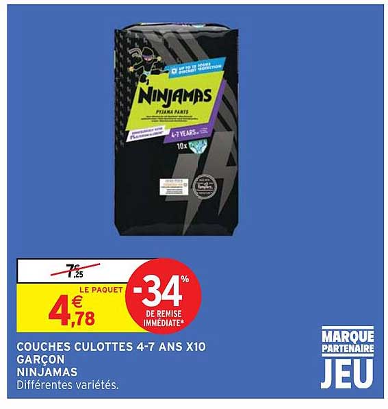 couches culottes 4-7 ans x 10 garçon ninjamas