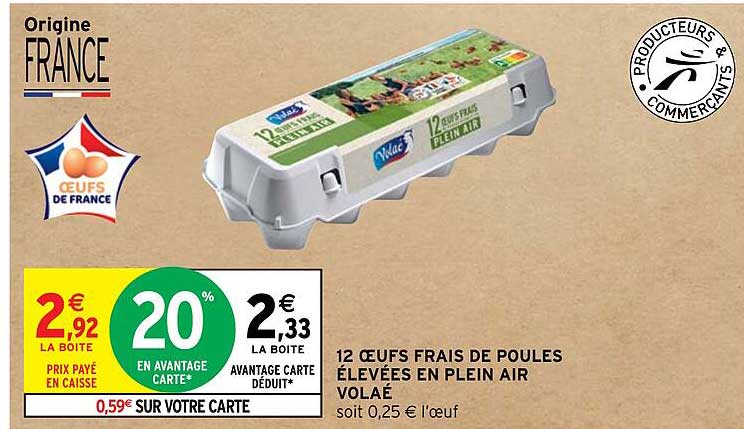 12 oeufs frais de poules élevées en plein air volaé