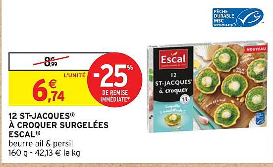 12 st-jacques à croquer surgelées escal