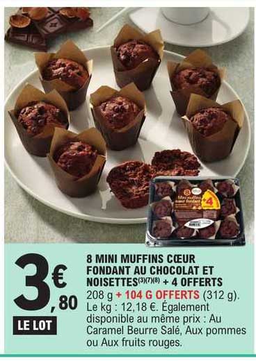 8 Mini Muffins Cœur Fondant Au Chocolat Et Noisettes + 4 Offerts