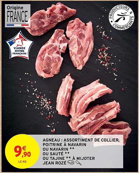 agneau : assortiment de collier, poitrine à navaarin ou navarin ou sauté ou tajine à mijoter jean rozé