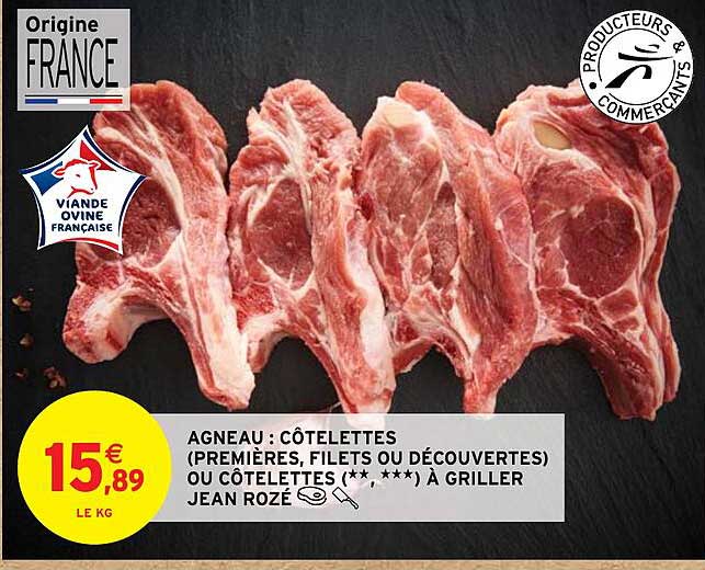 agneau : côtelettes (premières, filets ou découvertes) ou côtelettes à griller jean rozé