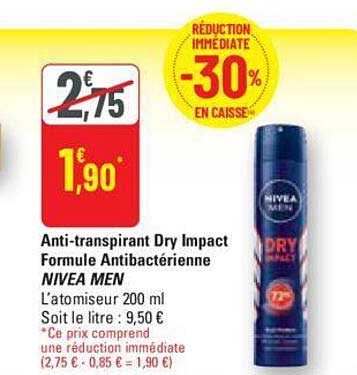 anti-transpirant dry impact formule antibactérienne nivea men