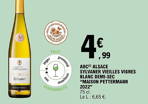 aoc alsace sylvaner vieilles vignes blanc demi-sec maison pettermann 2022