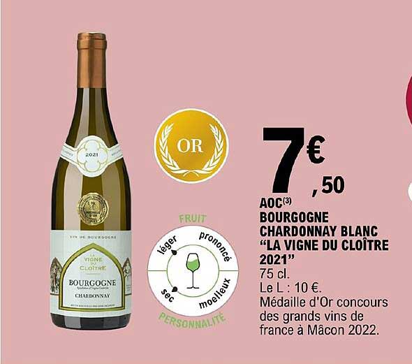 aoc bourgogne chardonnay blanc la vigne du cloître 2021