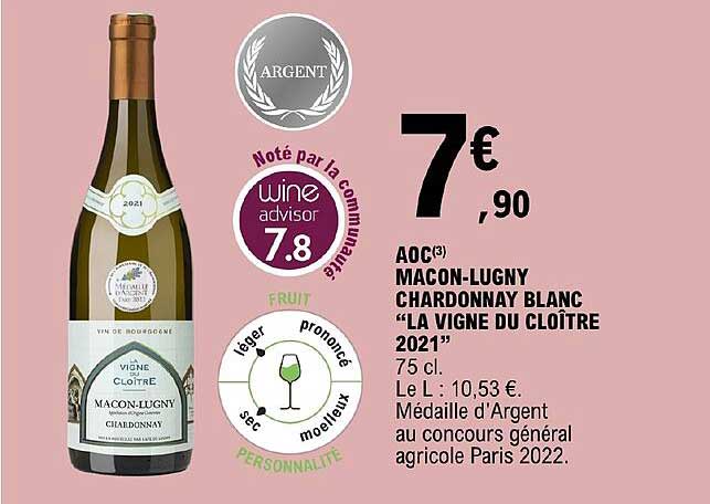 aoc macon-lugny chardonnay blanc la vigne du cloître 2021