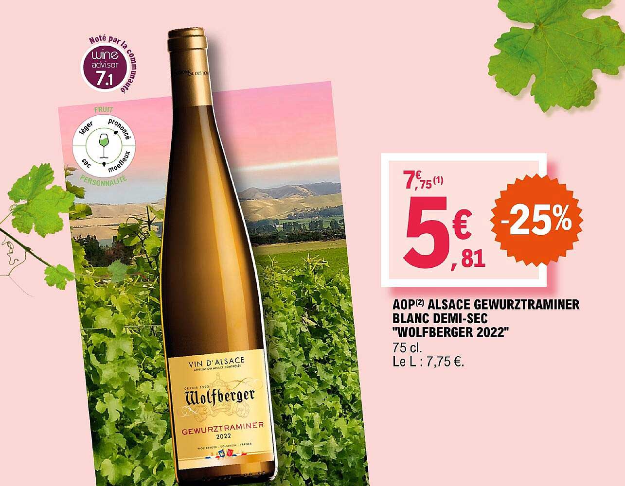 aop alsace gewurztraminer blanc demi-sec wolfberger 2022 -25%