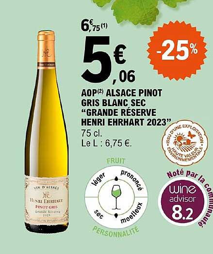aop alsace pinot gris blanc sec grande réserve henri ehrhart 2023