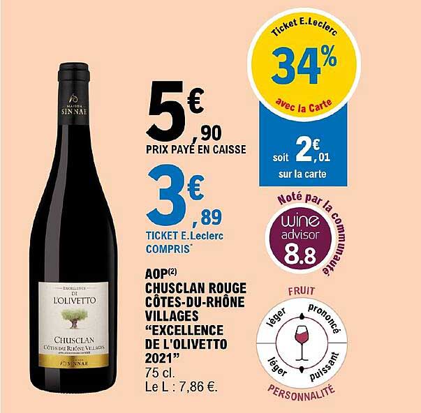 aop chusclan rouge côtes-du-rhône villages "excllence de l'olivetto 2021"