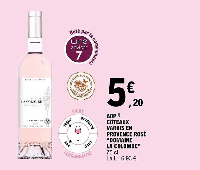 aop côteaux varois en provence rosé "domaine la colombe"