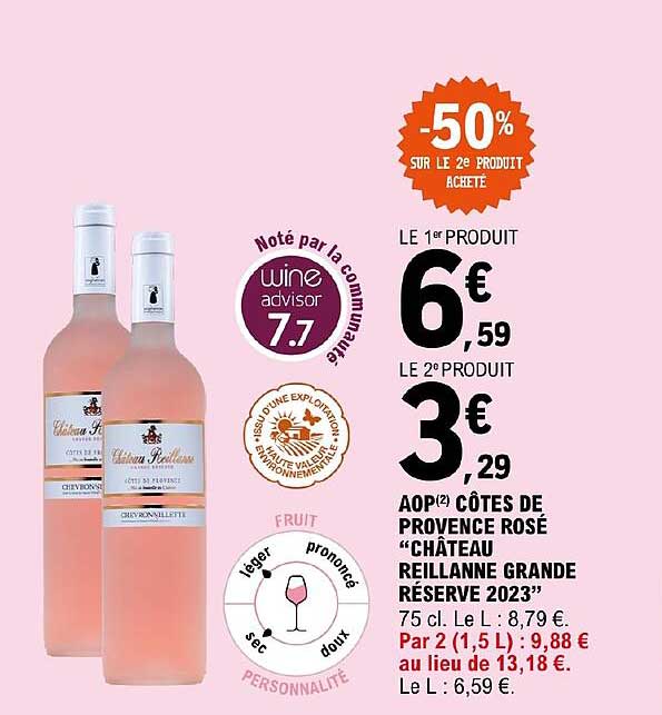 aop côtes de provence rosé "château reillanne grande réserve 2023" -50% sur le 2e