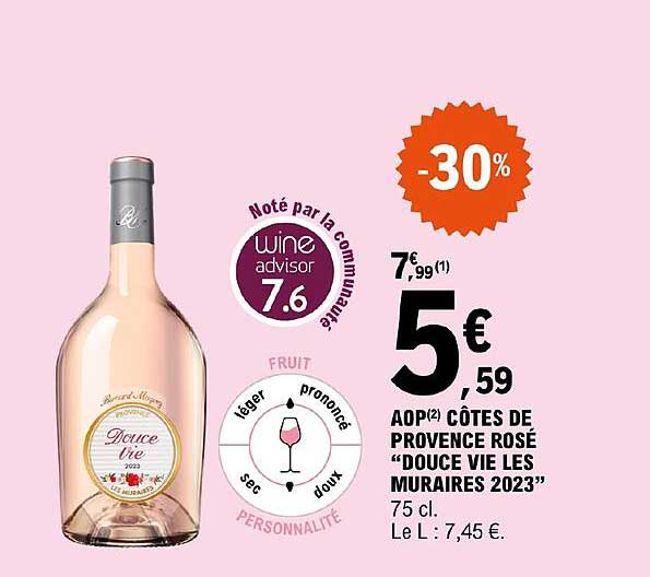 aop côtes de provence rosé "douce vie les muraires 2023" -30%
