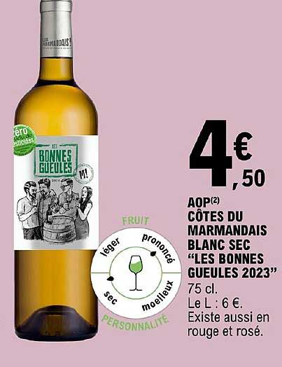 aop côtes du marmandais blanc sec "les bonne gueules 2023"