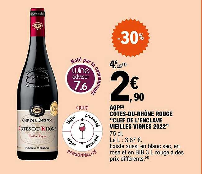 aop côtes-du-rhône rouge clef de l'enclave vieilles vignes 2022