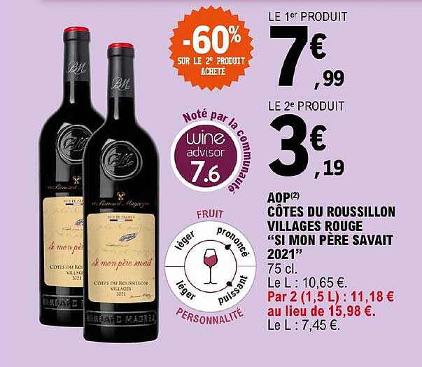 aop côtes du roussillon villages rouge "si mon père savait 2021" -60% sur le 2e