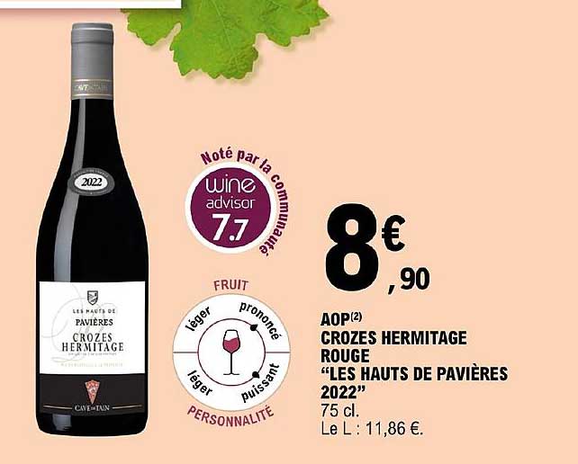 aop crozes hermitage rouge "les hauts de pavières 2022"