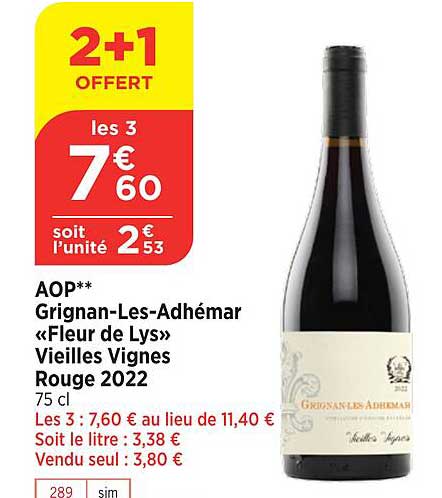 aop grignan-les-adhémar "fleur de lys" vieilles vignes rouge 2022