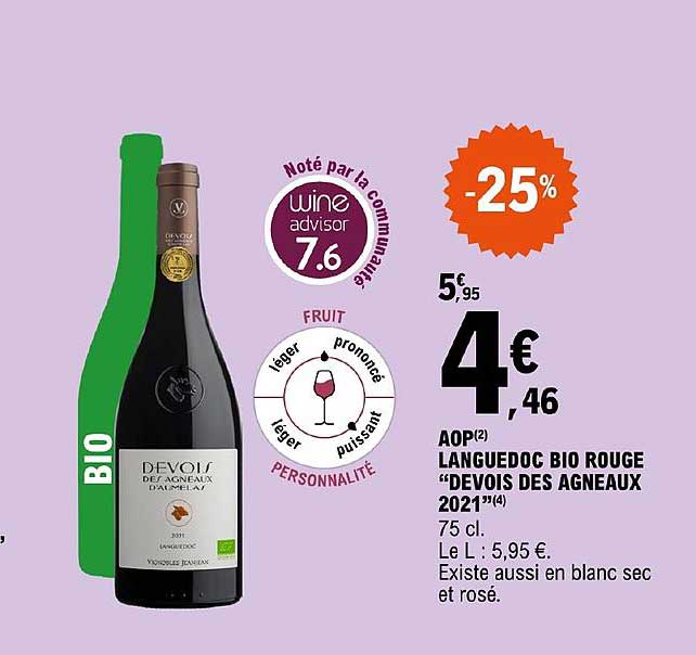 aop languedoc bio rouge devois des agneaux 2021 -25%