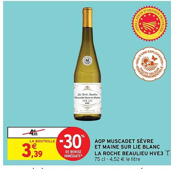 Aop Muscadet Sèvre Et Maine Sur Lie Blanc La Roche Beaulieu HVE3 -30% De Remise Immédiate