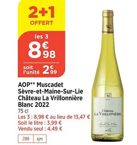 aop muscadet sèvre-et-maine-sur-lie château la vrillonnière blanc 2022
