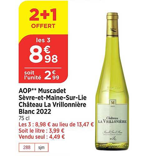 Aop Muscadet Sèvre-et-maine-sur-lie Château La Vrillonnière Blanc 2022