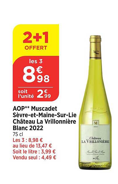 aop muscadet sèvre-et-maine-sur-lie château la vrillonnière blanc 2022