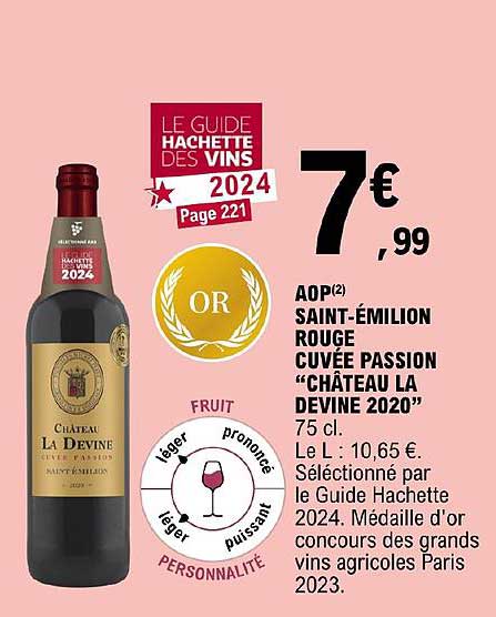 aop saint-émilion rouge cuvée passion "château la devine 2020"